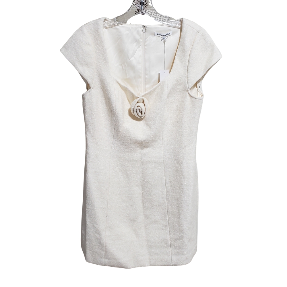 Reformation Zada 3D Rose Mini Dress Wool Blend Women 10 Ivory NWT